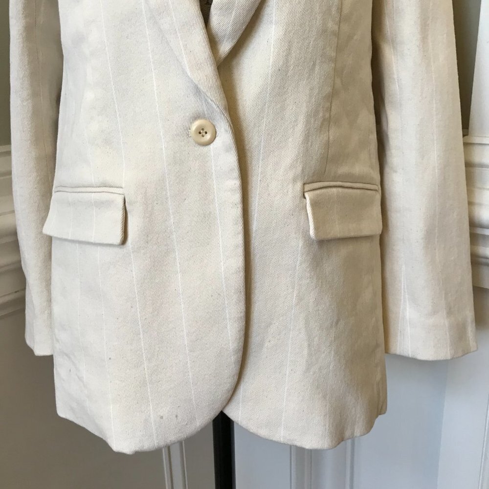 NWT JCrew Alfie Blazer Jacket Womens 4 Tan Natural Denim Stripe Cotton BA437 NEW - Picture 7 of 12